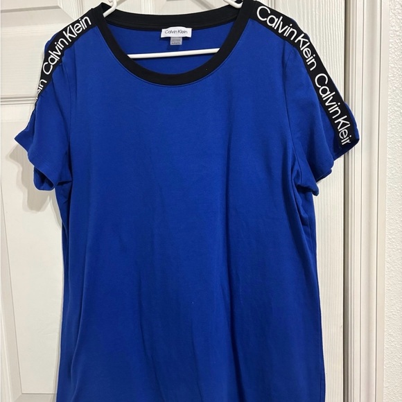 Calvin Klein Women's Royal Blue Tee with Logo Accents - Picture 1 of 4